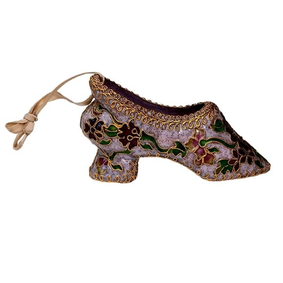 Enameled Cloisonne Style Vintage Shoe Ornament Purple - Picture 1 of 12